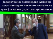 Зараркунанда ҳукмдорлар Хитойни мусулмонларни қатли ом қилгани ва зулм ўтказгани учун тақдирлашмоқда