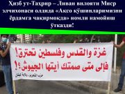 Ҳизб ут-Таҳрир – Ливан вилояти Миср элчихонаси олдида «Ақсо қўшинларимизни ёрдамга чақирмоқда» номли намойиш ўтказди!