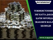 Тожикистоннинг энг катта давлат қарзи Хитойдан эканлиги маълум қилинди