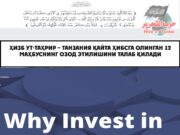 Инвестицияга оид янги қонун ҳам эскиси каби капиталистик тузумга асосланган бўлиб, унинг энг кўзга кўринган жиҳати Ислом аҳкомларига зид эканлигидир